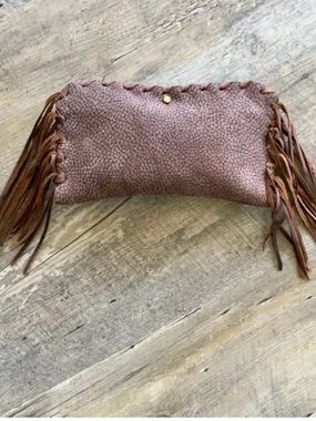 Stacy Leigh Brown Leather Fringe Wallet Clutch
